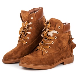 Ideal Shoes Travailleurs en daim attachés avec un ruban brun 3