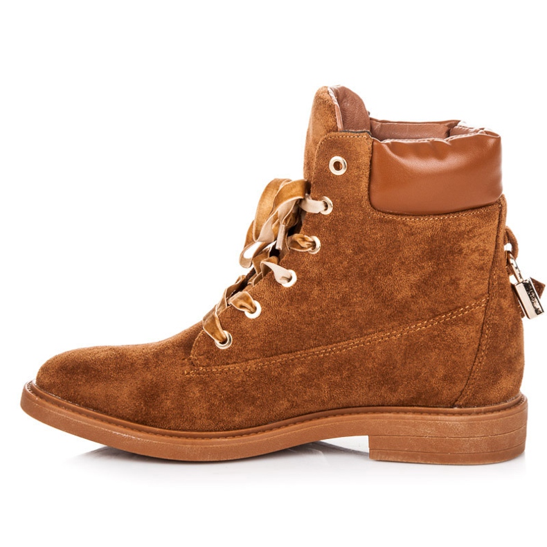 Ideal Shoes Travailleurs en daim attachés avec un ruban brun 1