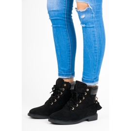 Ideal Shoes Travailleurs en daim attachés avec un ruban le noir 5