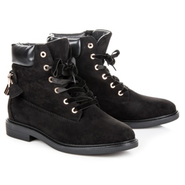 Ideal Shoes Travailleurs en daim attachés avec un ruban le noir 3