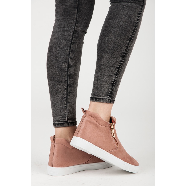 Baskets à enfiler en daim rose 1
