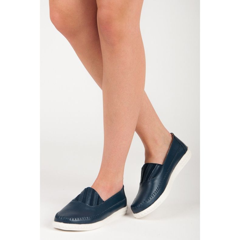Mocassins à enfiler en cuir VINCEZA bleu 1
