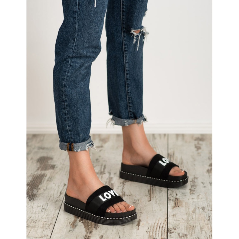 Erynn pantoufles en daim d'amour noir 2