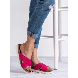 Laura Mode Chaussons en daim fuchsia violet 3
