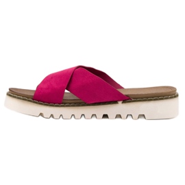 Laura Mode Chaussons en daim fuchsia violet 1