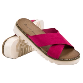 Laura Mode Chaussons en daim fuchsia violet 2