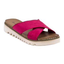 Laura Mode Chaussons en daim fuchsia violet 6
