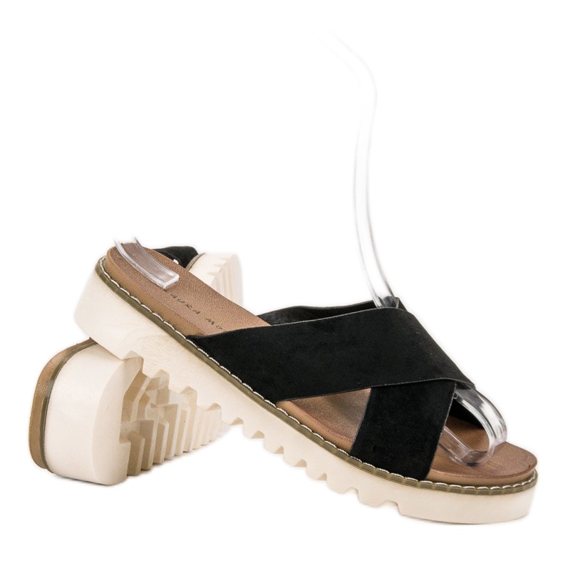 Laura Mode Pantoufles en daim noires le noir 1