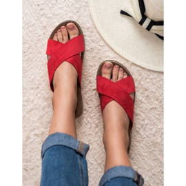 Laura Mode Pantoufles En Daim Rouge 4