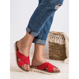Laura Mode Pantoufles En Daim Rouge 5