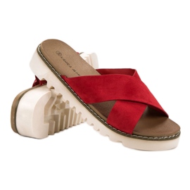 Laura Mode Pantoufles En Daim Rouge 1