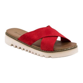 Laura Mode Pantoufles En Daim Rouge 2
