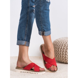 Laura Mode Pantoufles En Daim Rouge 6