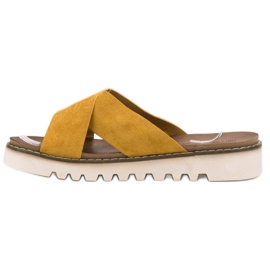 Laura Mode Chaussons en daim moutarde jaune 5