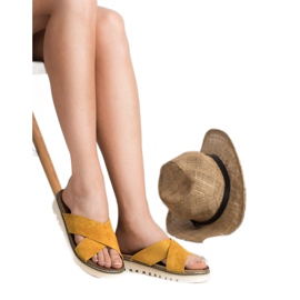 Laura Mode Chaussons en daim moutarde jaune 1