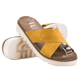 Laura Mode Chaussons en daim moutarde jaune 6