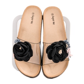 Super Me Pantoufles Avec Des Fleurs le noir multicolore 1