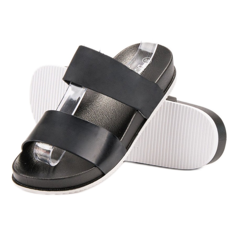 Laura Mode Pantoufles En Caoutchouc Noir 1