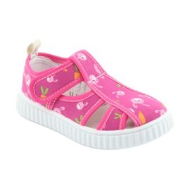 American Club chaussures pour enfants avec velcro rose TEN 32/19 blanche 1