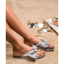 Diamantique Pantoufles Avec Noeud gris 2