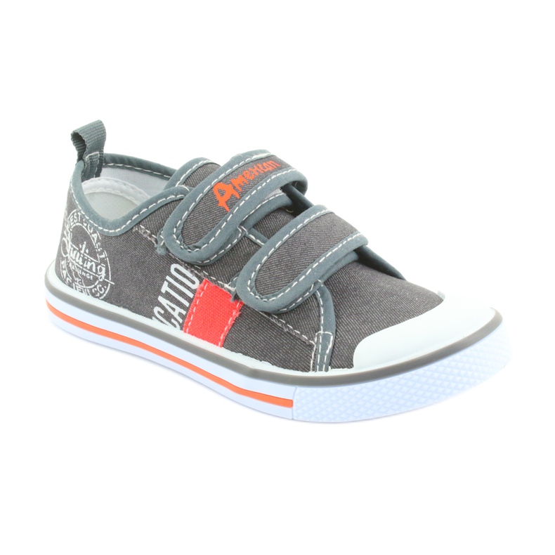 Baskets à scratch American Club en jean gris blanc orange 1