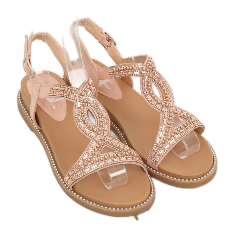 Sandales décorées de rose LC-802 Rose 1 Sandales décorées de rose LC-802 Rose 1