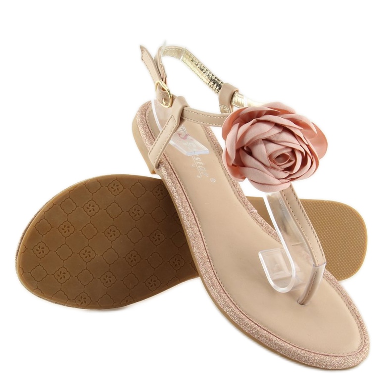 Tongs avec une fleur rose T314P Rose 2
