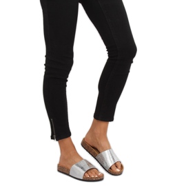 Pantoufles argentées pour femmes argentées PK44491 Argent gris 2