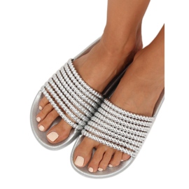 Pantoufles en argent G301 avec perles gris 1