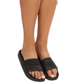 Noir G301 Chaussons noirs avec perles 1