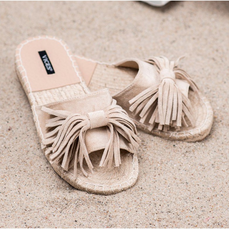 Pantoufles à franges VICES brun 1