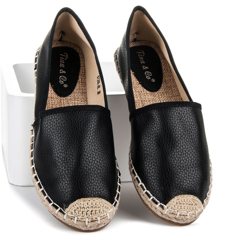 Tina&Co Espadrilles à enfiler avec cuir écologique le noir 1 Tina&Co Espadrilles à enfiler avec cuir écologique le noir 1