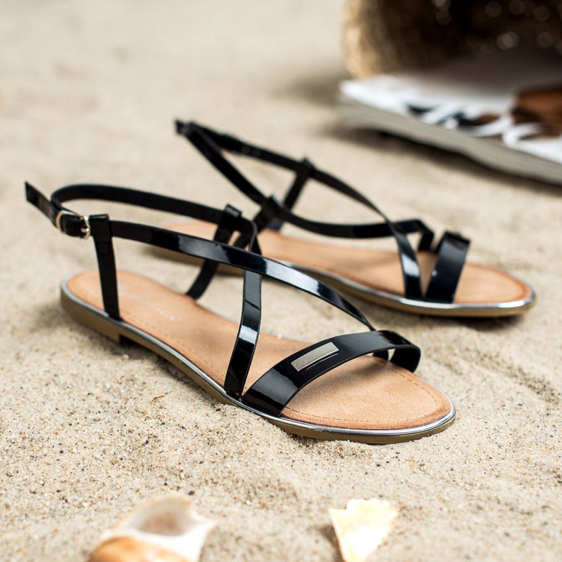 Anesia Paris Sandales Plates Laquées le noir 1