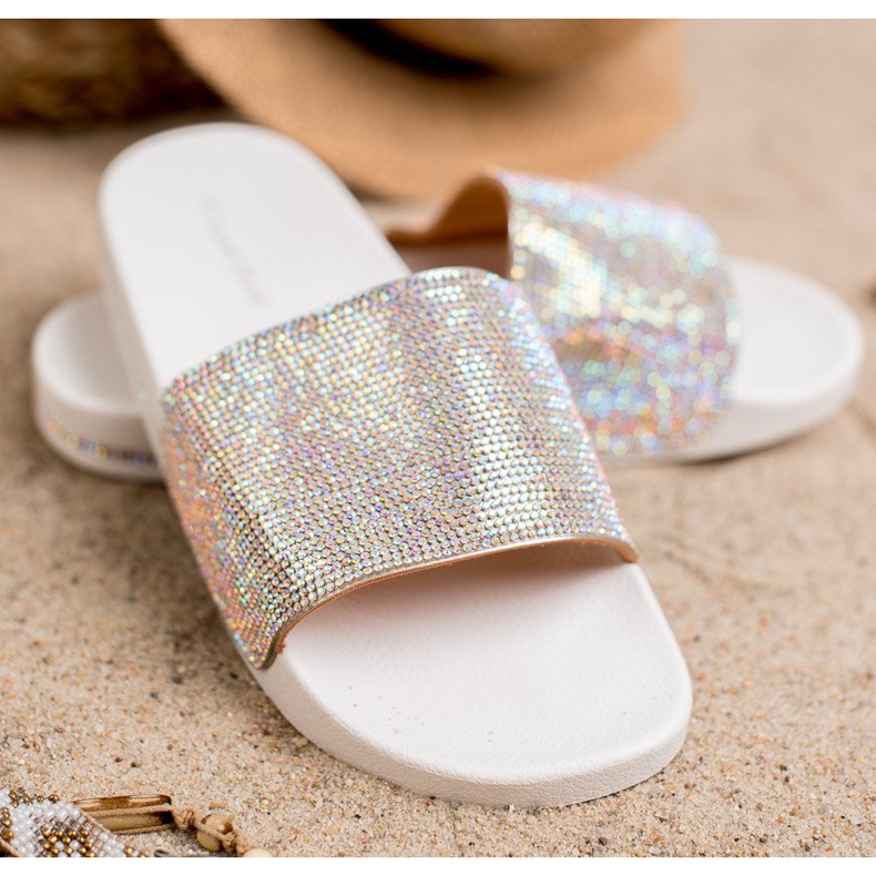 Sweet Shoes Pantoufles Avec Cristaux blanc gris 1