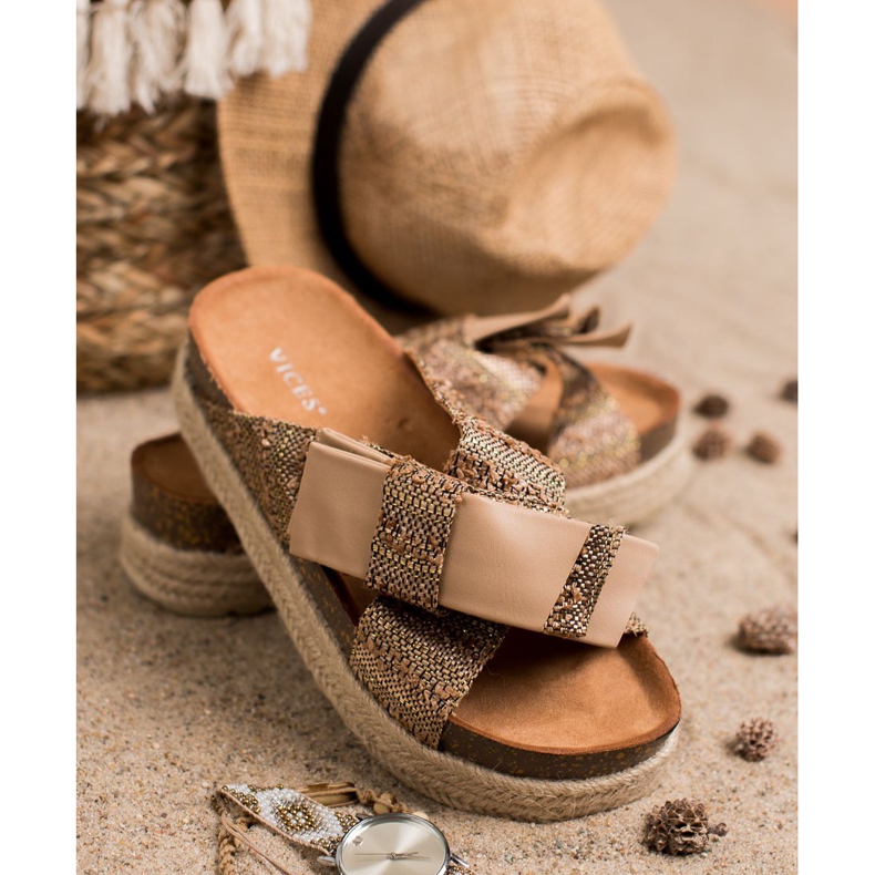 Vices Pantoufles Textiles Sur La Plateforme brun 2