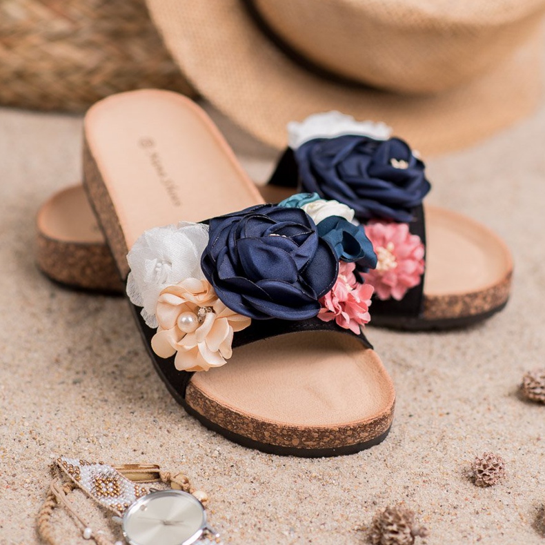 SHELOVET Pantoufles En Daim Avec Fleurs noir 1