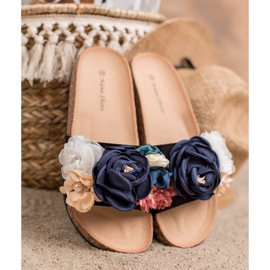 SHELOVET Pantoufles En Daim Avec Fleurs le noir 3