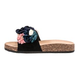 SHELOVET Pantoufles En Daim Avec Fleurs le noir 2
