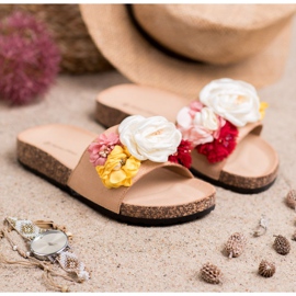 SHELOVET Pantoufles En Daim Avec Fleurs brun 2