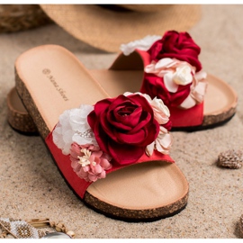 SHELOVET Pantoufles En Daim Avec Fleurs rouge 2