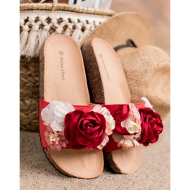 SHELOVET Pantoufles En Daim Avec Fleurs rouge 5
