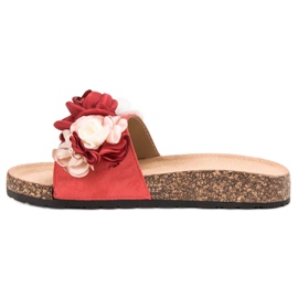 SHELOVET Pantoufles En Daim Avec Fleurs rouge 1