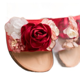 SHELOVET Pantoufles En Daim Avec Fleurs rouge 4