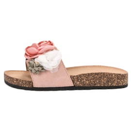 SHELOVET Pantoufles En Daim Avec Fleurs rose 4