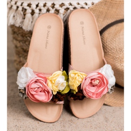 SHELOVET Pantoufles En Daim Avec Fleurs rose 2