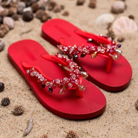 SHELOVET Tongs en caoutchouc avec ornements rouge 2