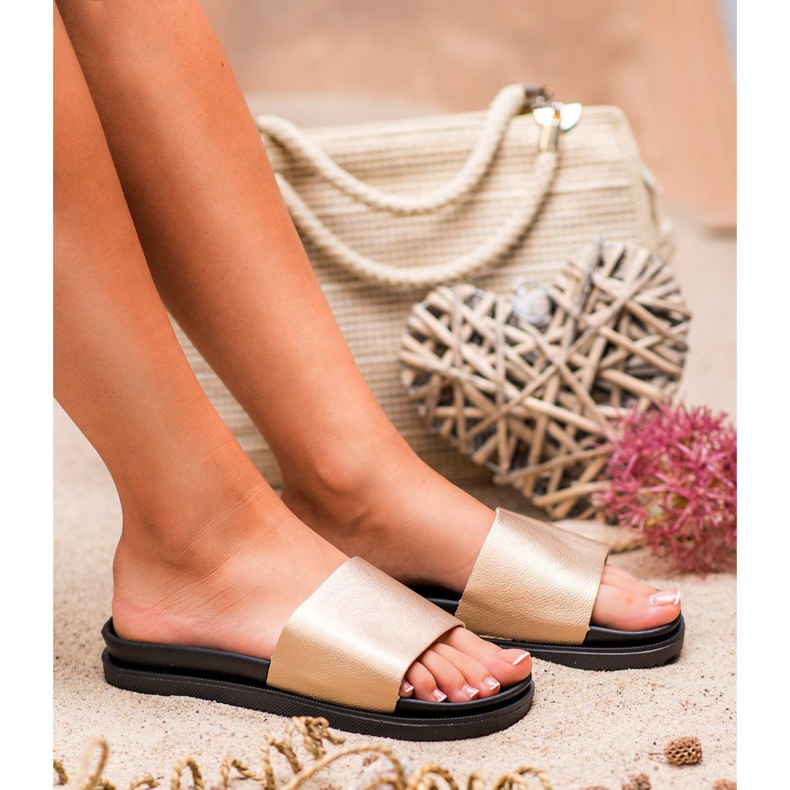 Clowse Pantoufles dorées pour femmes d'or 1 Clowse Pantoufles dorées pour femmes d'or 1