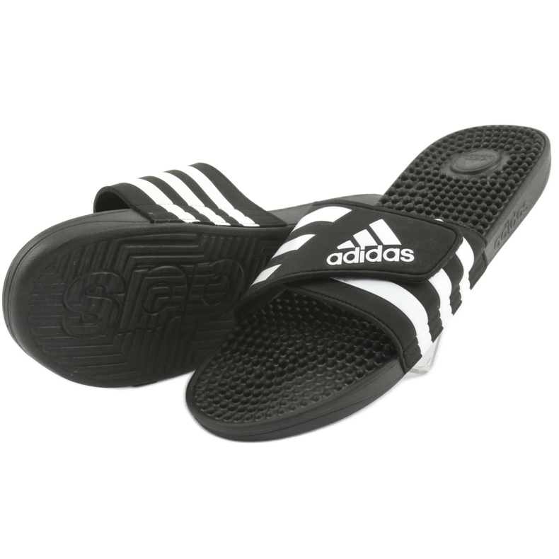 Tongs velcro Adidas Adissage M F35580 blanc noir 3
