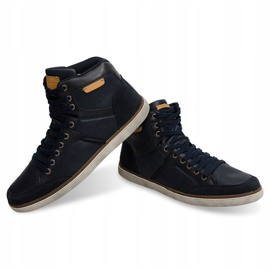 Baskets Hautes Cuir Naturel XF117 Bleu Marine 1