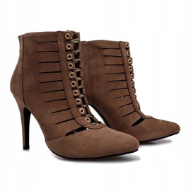 Boots ajourées sur talon Mokka taupe brun 2
